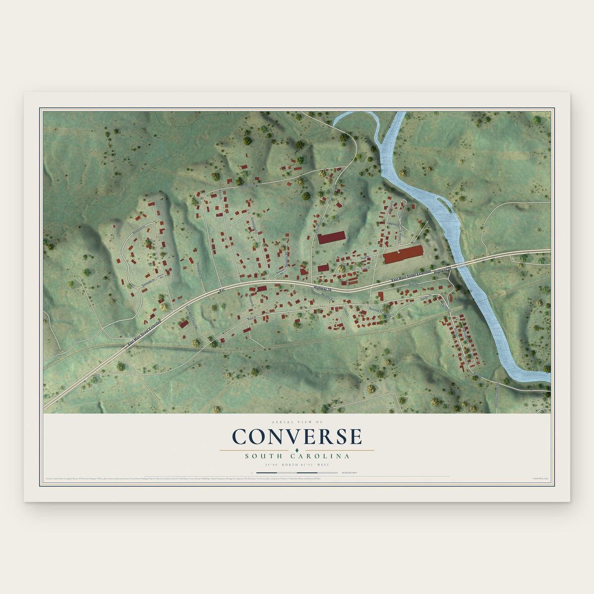 Converse, South Carolina map print, the full design