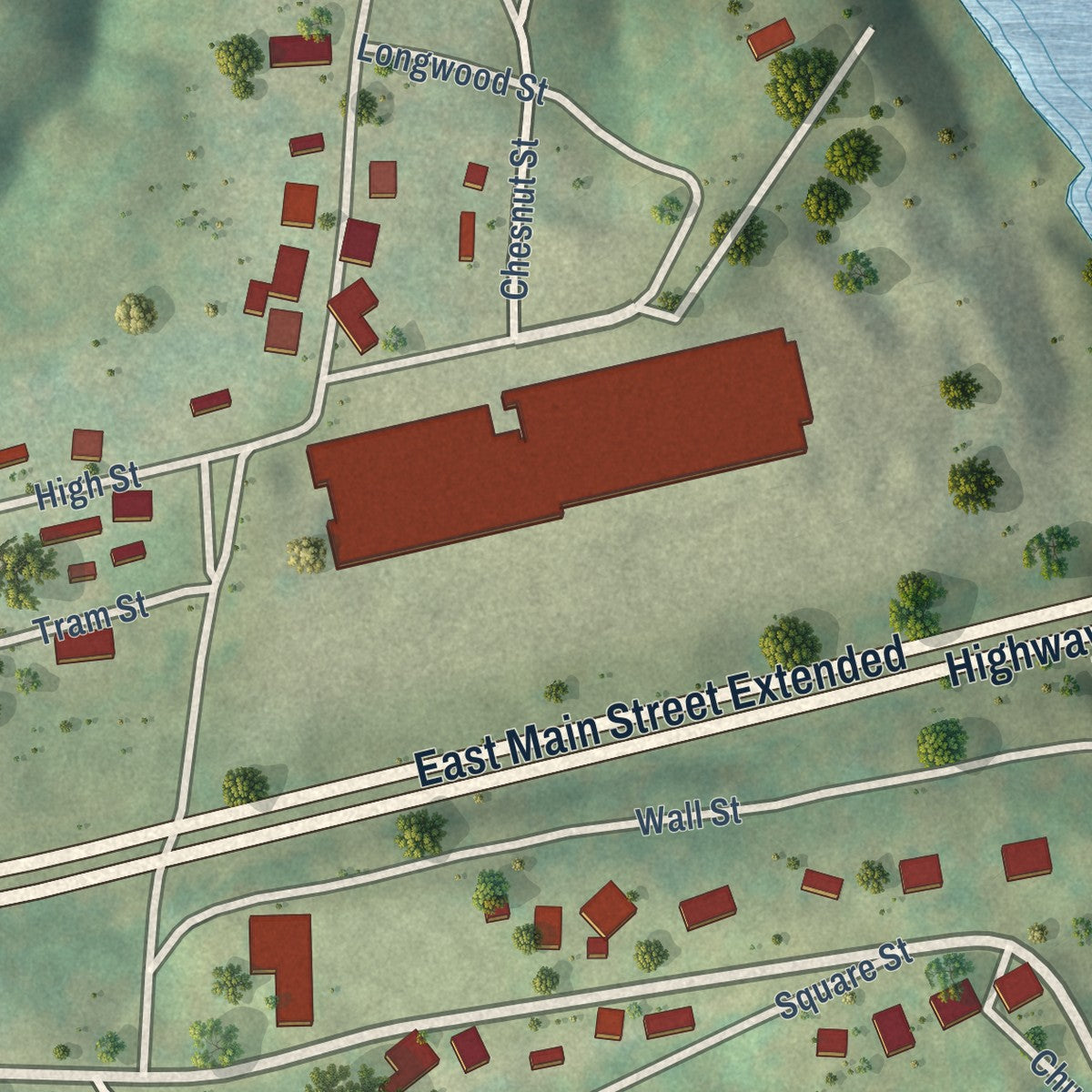 Close-up of the map of Converse, South Carolina print showing street and building detail