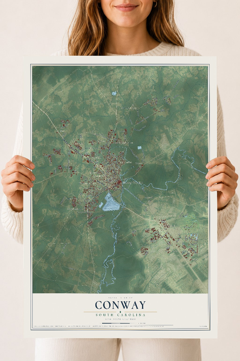 Map of Conway, South Carolina, 18 x 24 inch unframed archival matte print