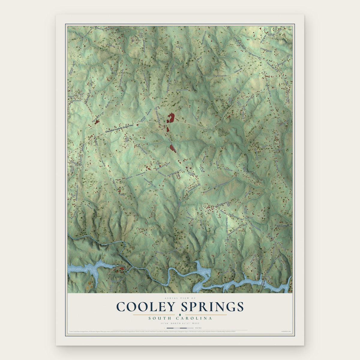 Cooley Springs, South Carolina map print, the full design