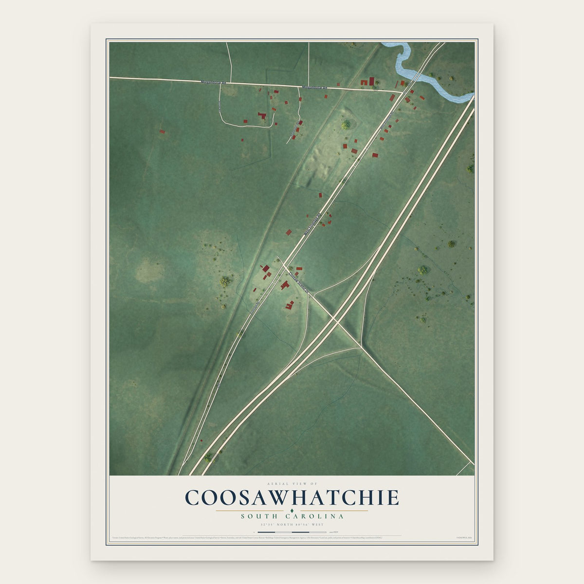 Coosawhatchie, South Carolina map print, the full design