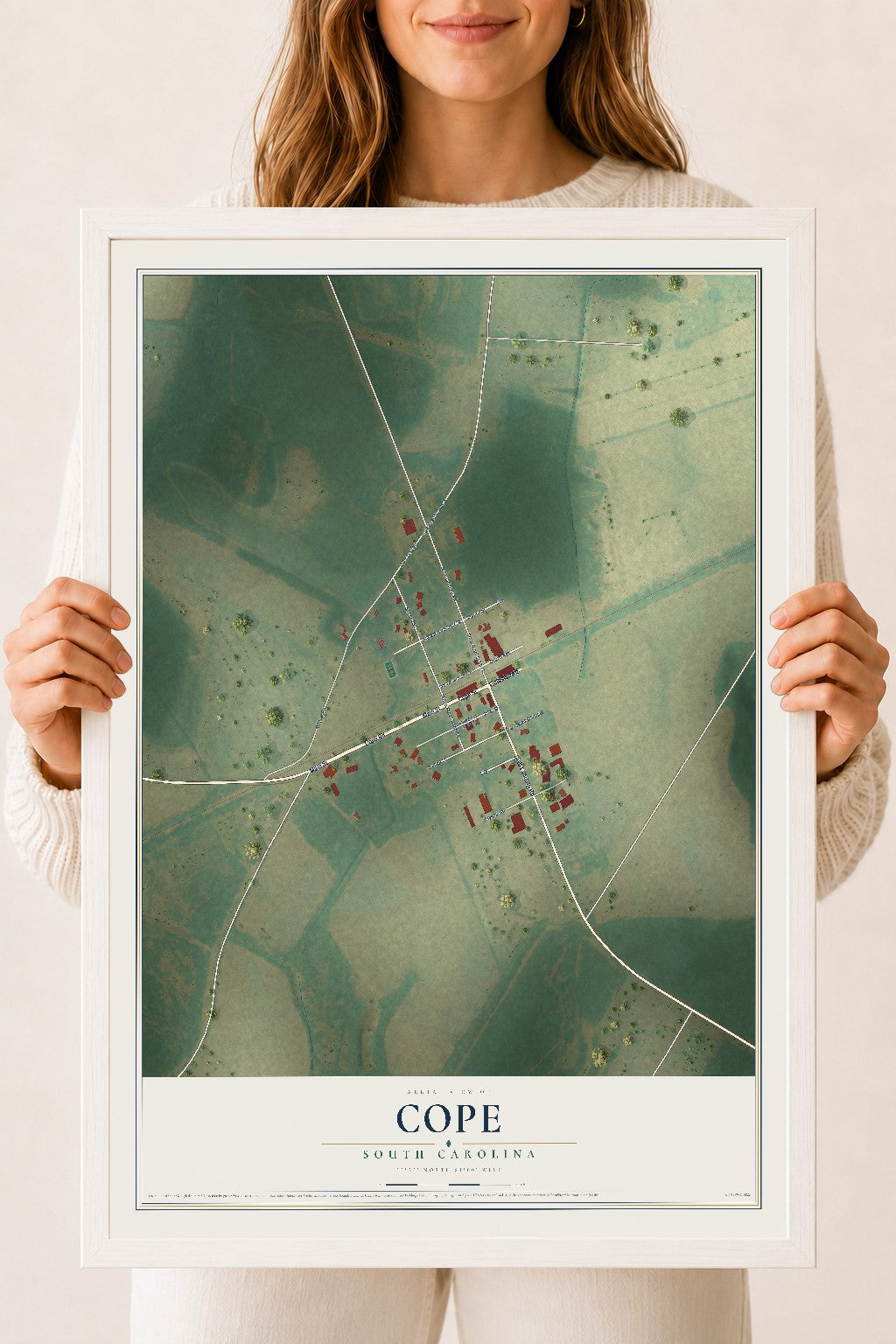 Map of Cope, South Carolina, 18 x 24 inch print in a white wood frame