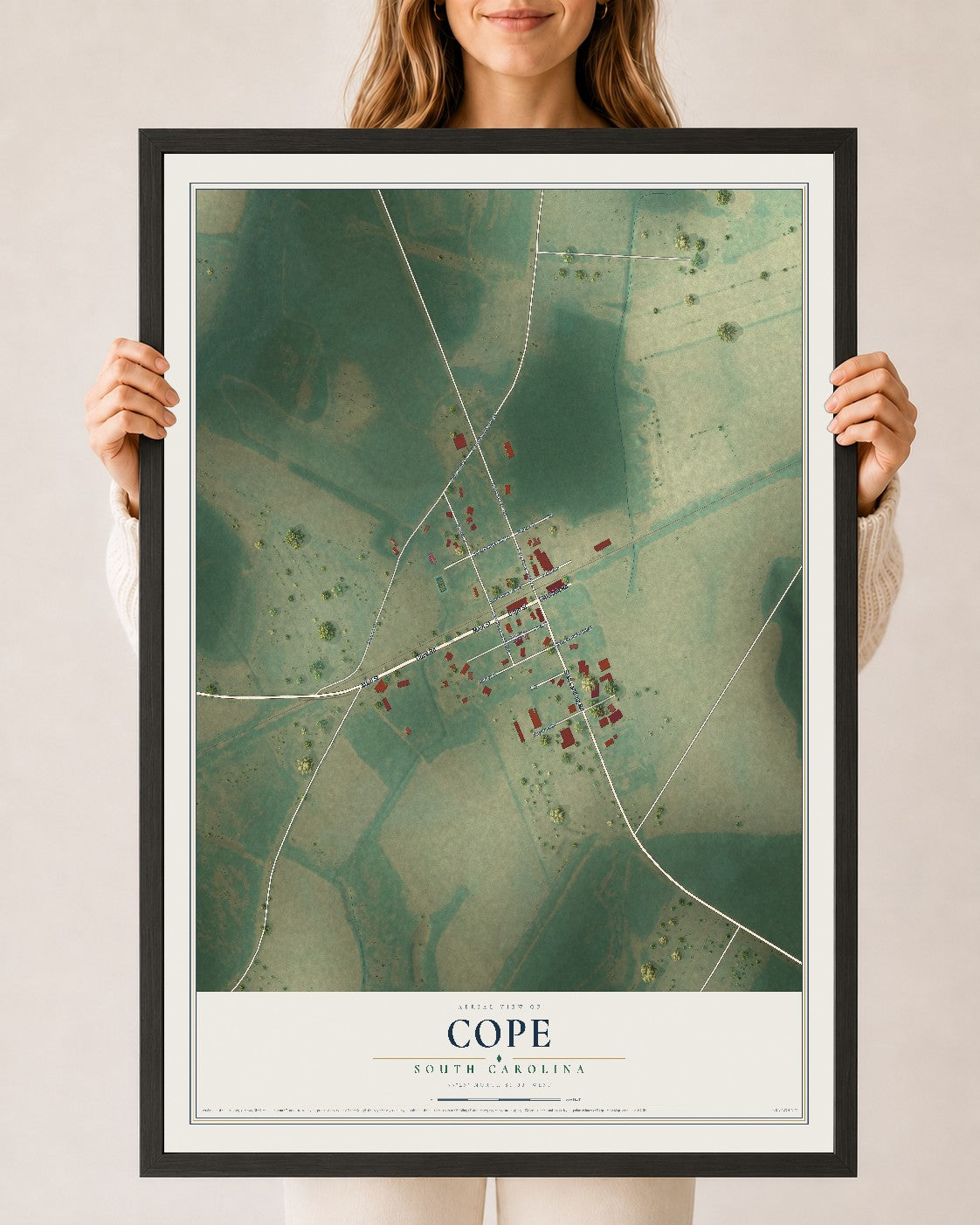 Map of Cope, South Carolina, 24 x 36 inch print in a black wood frame