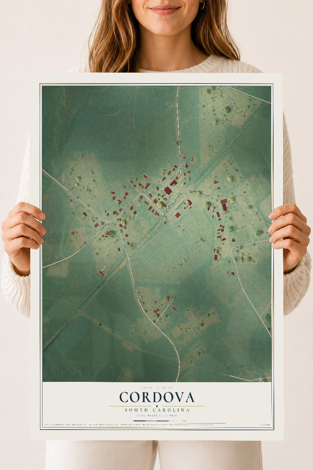 Map of Cordova, South Carolina, 18 x 24 inch unframed archival matte print