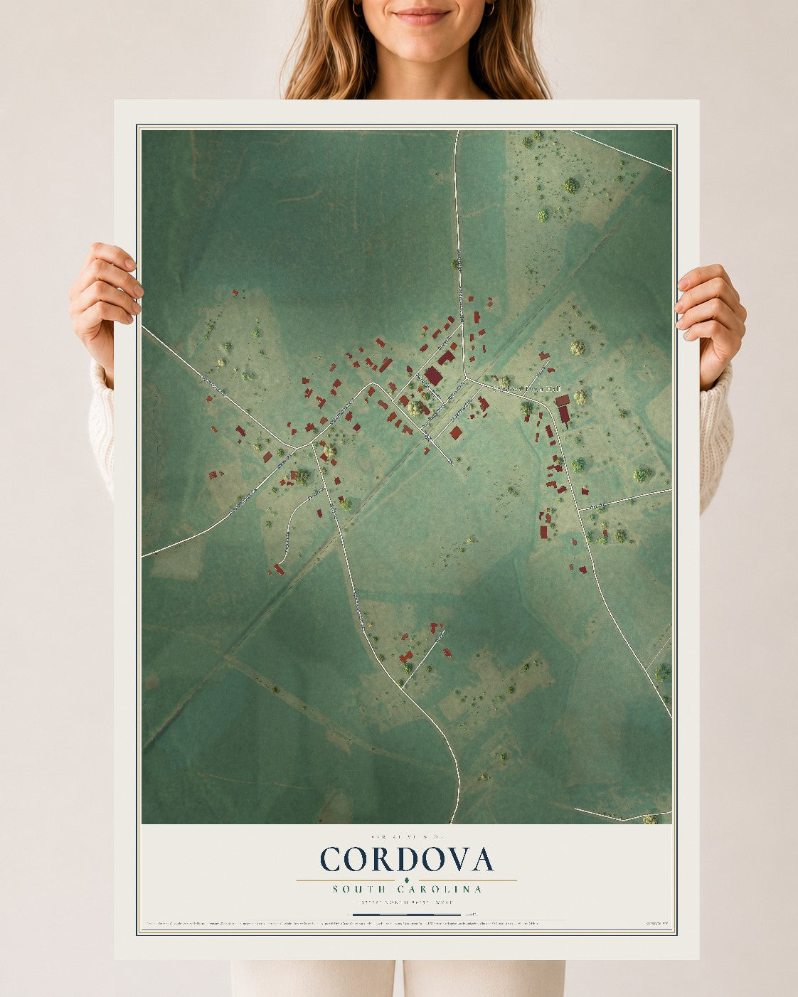 Map of Cordova, South Carolina, 24 x 36 inch unframed archival matte print