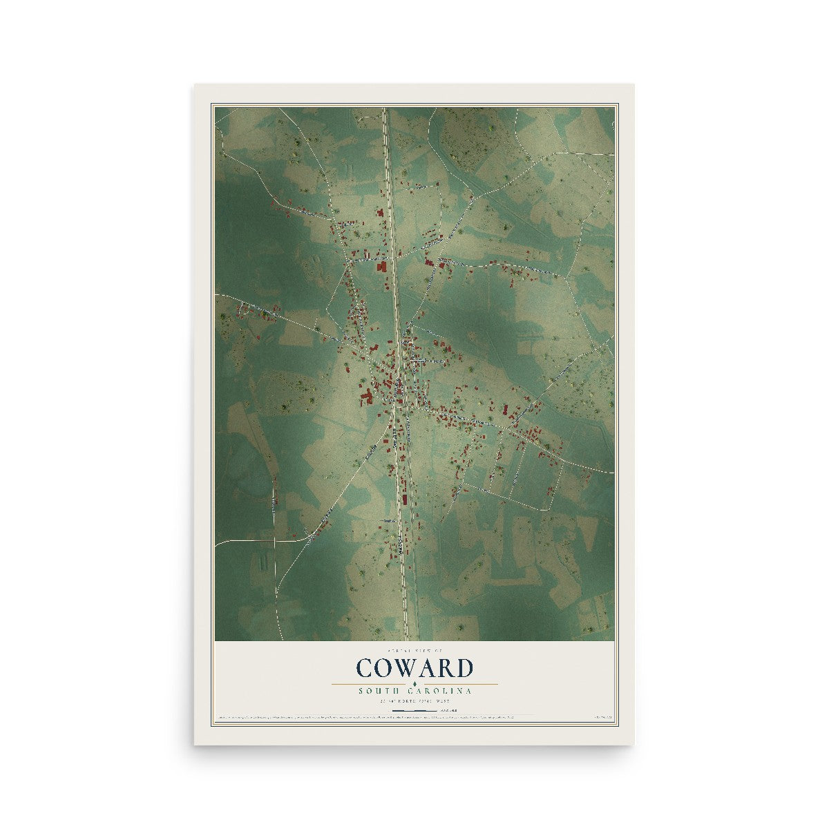 Map of Coward, South Carolina, 12 x 18 inch unframed archival matte print