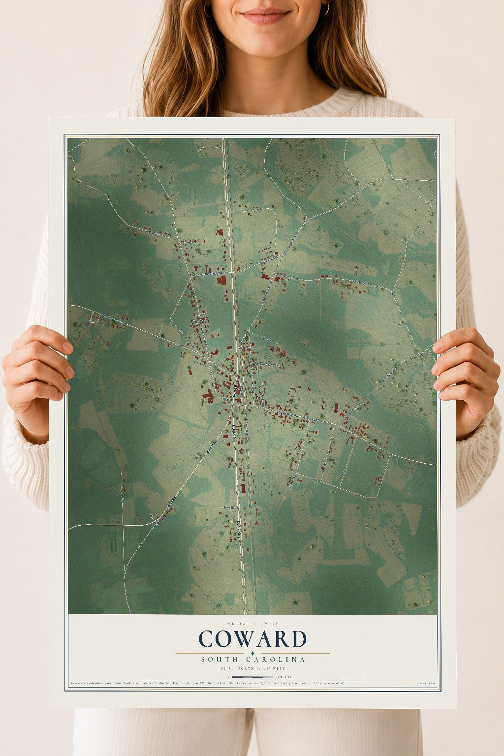 Map of Coward, South Carolina, 18 x 24 inch unframed archival matte print