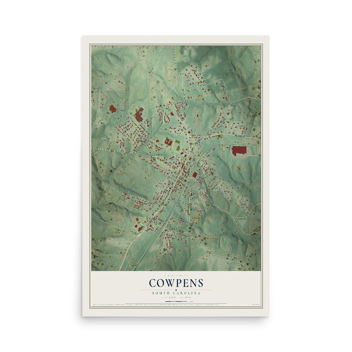 Map of Cowpens, South Carolina, 12 x 18 inch unframed archival matte print