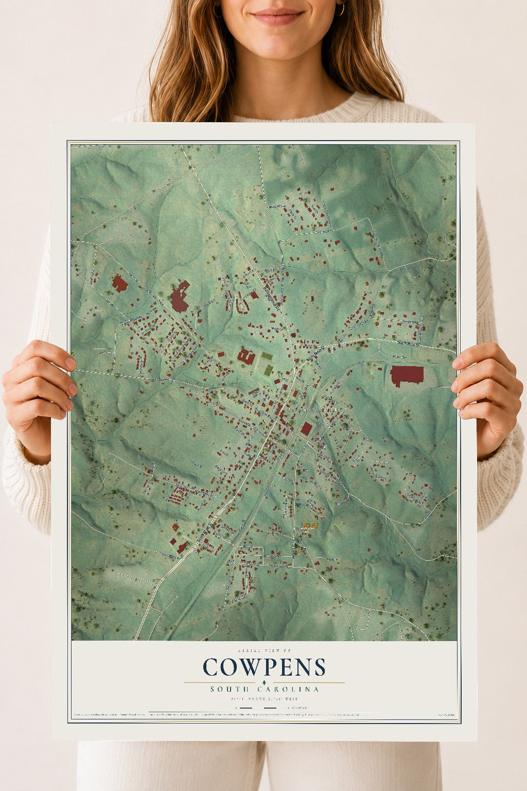 Map of Cowpens, South Carolina, 18 x 24 inch unframed archival matte print