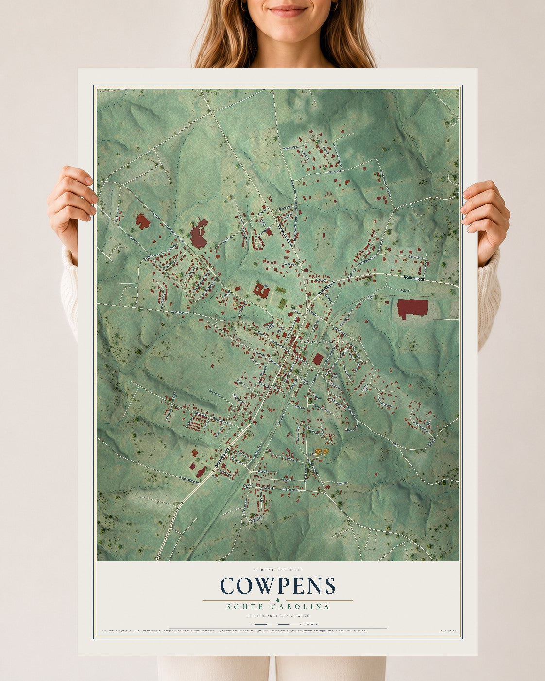 Map of Cowpens, South Carolina, 24 x 36 inch unframed archival matte print