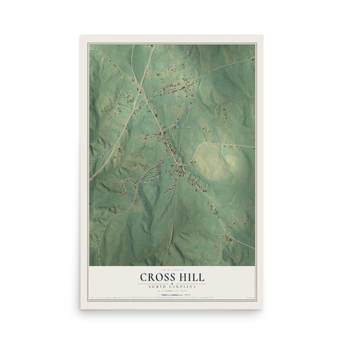 Map of Cross Hill, South Carolina, 12 x 18 inch unframed archival matte print