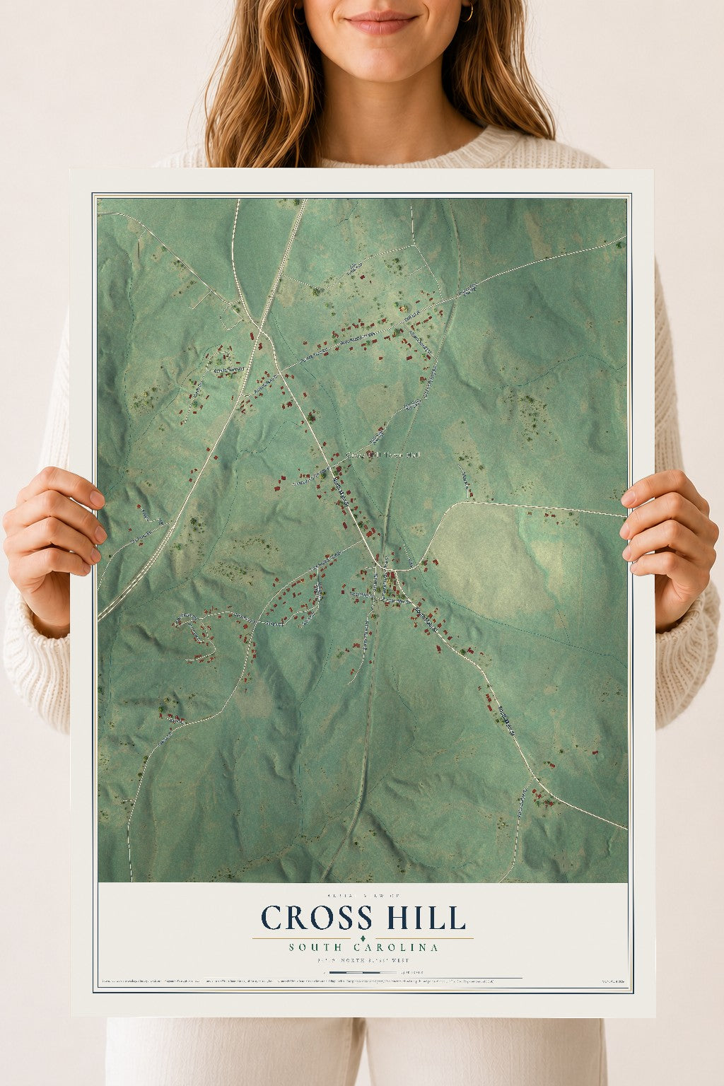 Map of Cross Hill, South Carolina, 18 x 24 inch unframed archival matte print