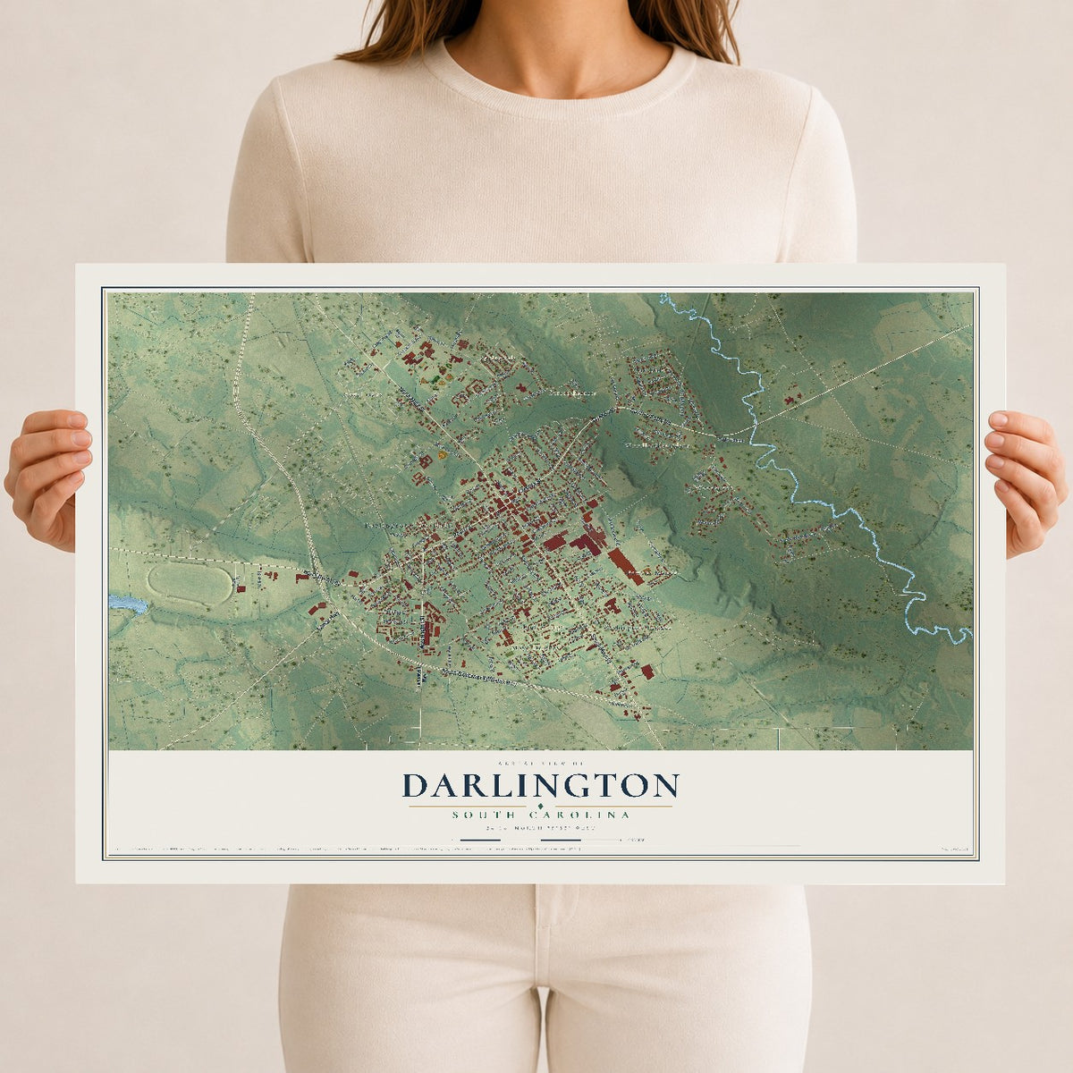 Map of Darlington, South Carolina, 12 x 18 inch unframed archival matte print