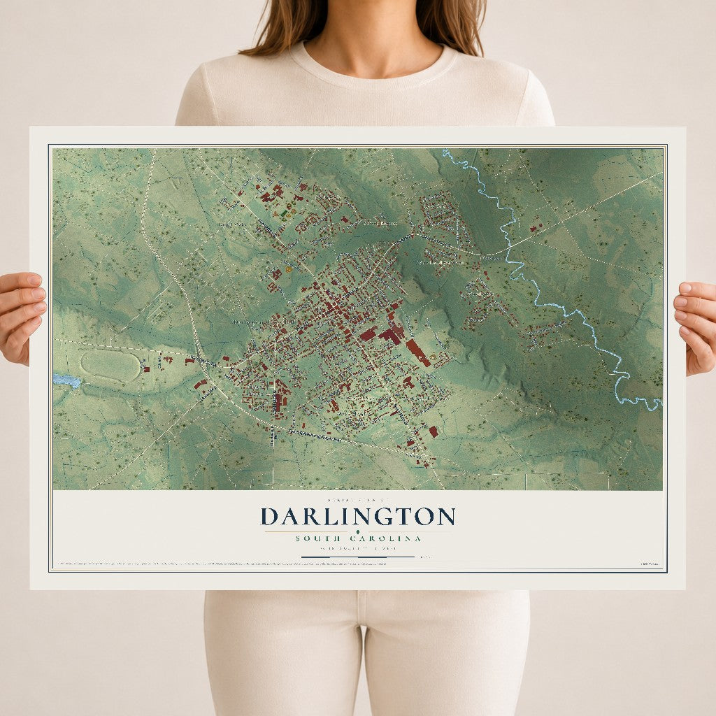 Map of Darlington, South Carolina, 18 x 24 inch unframed archival matte print