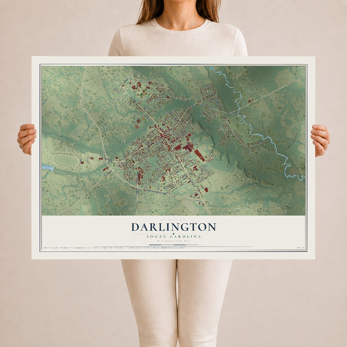 Map of Darlington, South Carolina, 24 x 36 inch unframed archival matte print