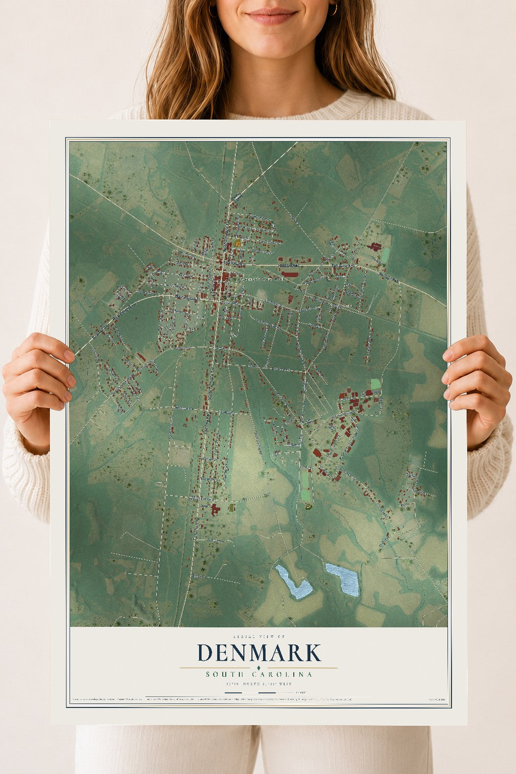 Map of Denmark, South Carolina, 18 x 24 inch unframed archival matte print