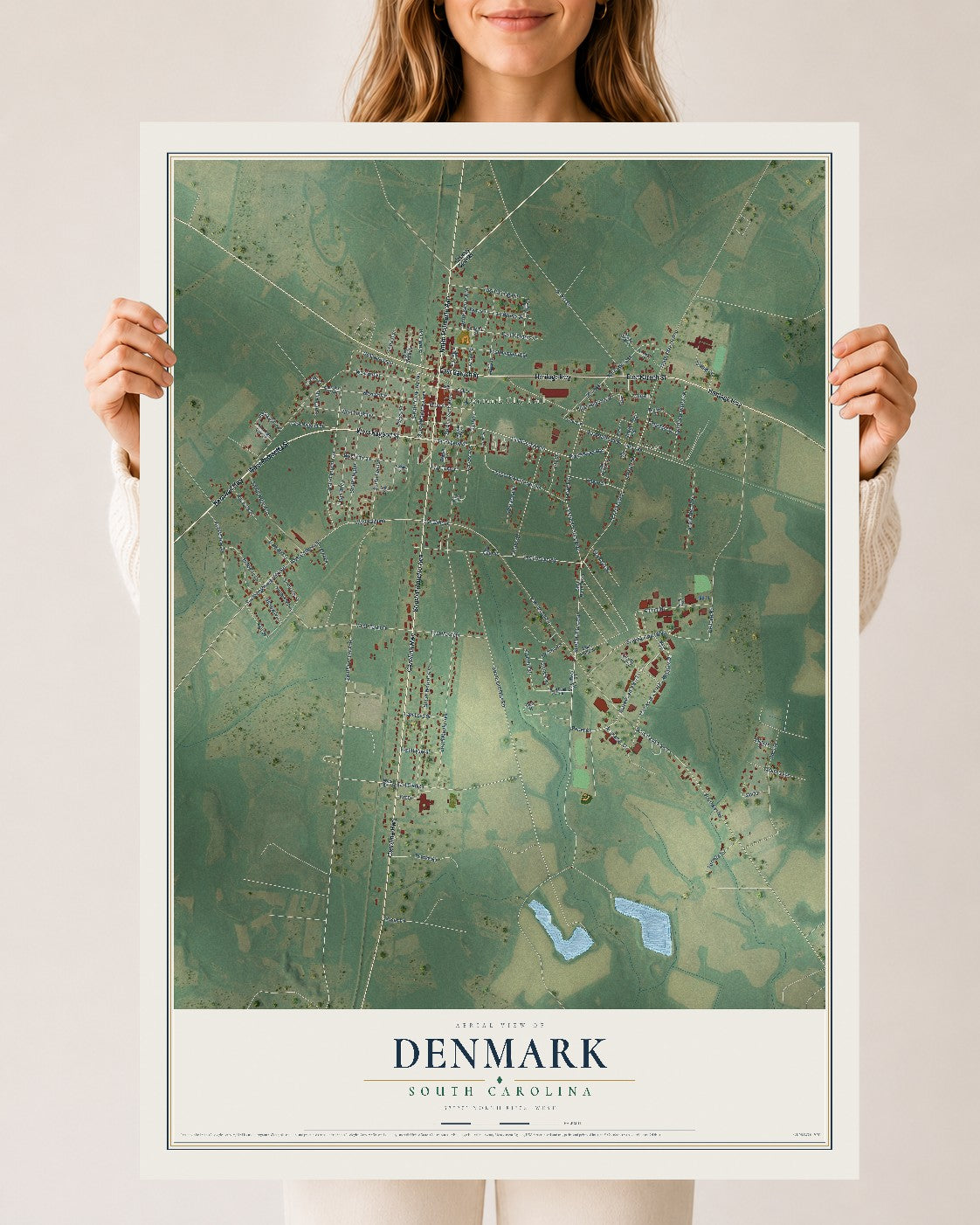 Map of Denmark, South Carolina, 24 x 36 inch unframed archival matte print