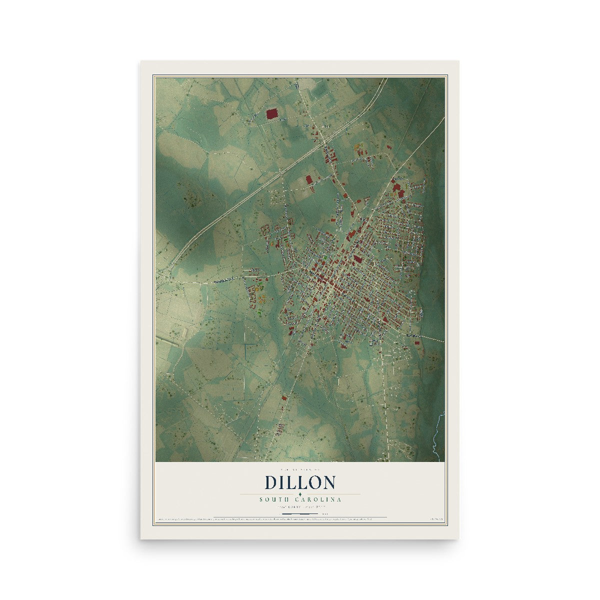 Map of Dillon, South Carolina, 12 x 18 inch unframed archival matte print