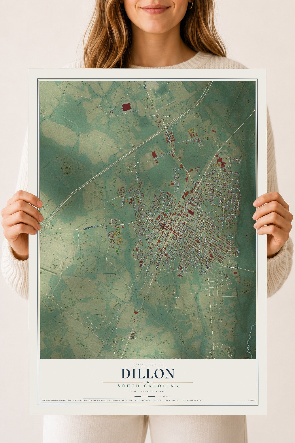 Map of Dillon, South Carolina, 18 x 24 inch unframed archival matte print