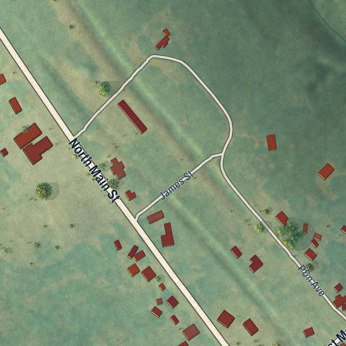 Second close-up of the map of Donalds, South Carolina print showing more streets and buildings