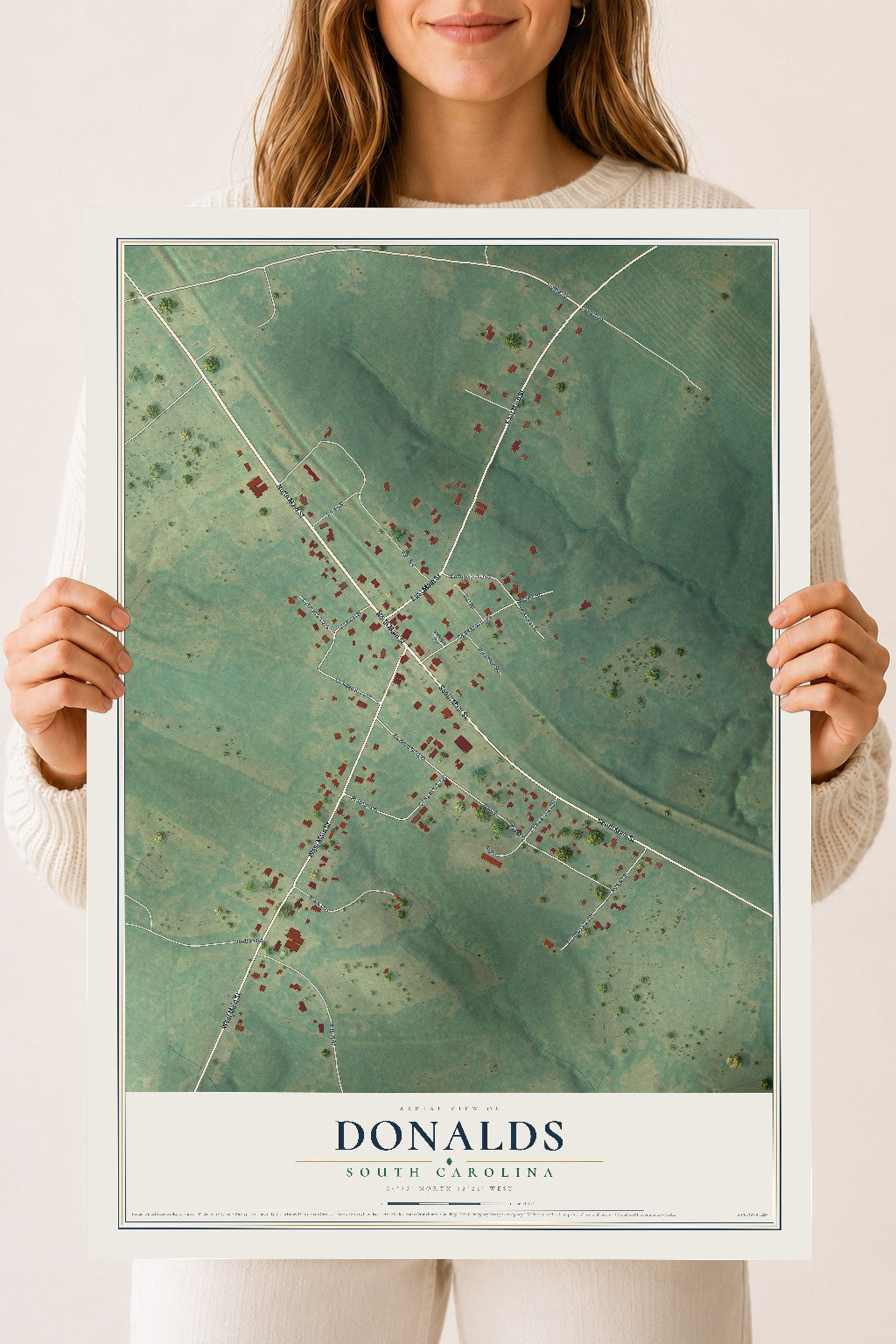 Map of Donalds, South Carolina, 18 x 24 inch unframed archival matte print