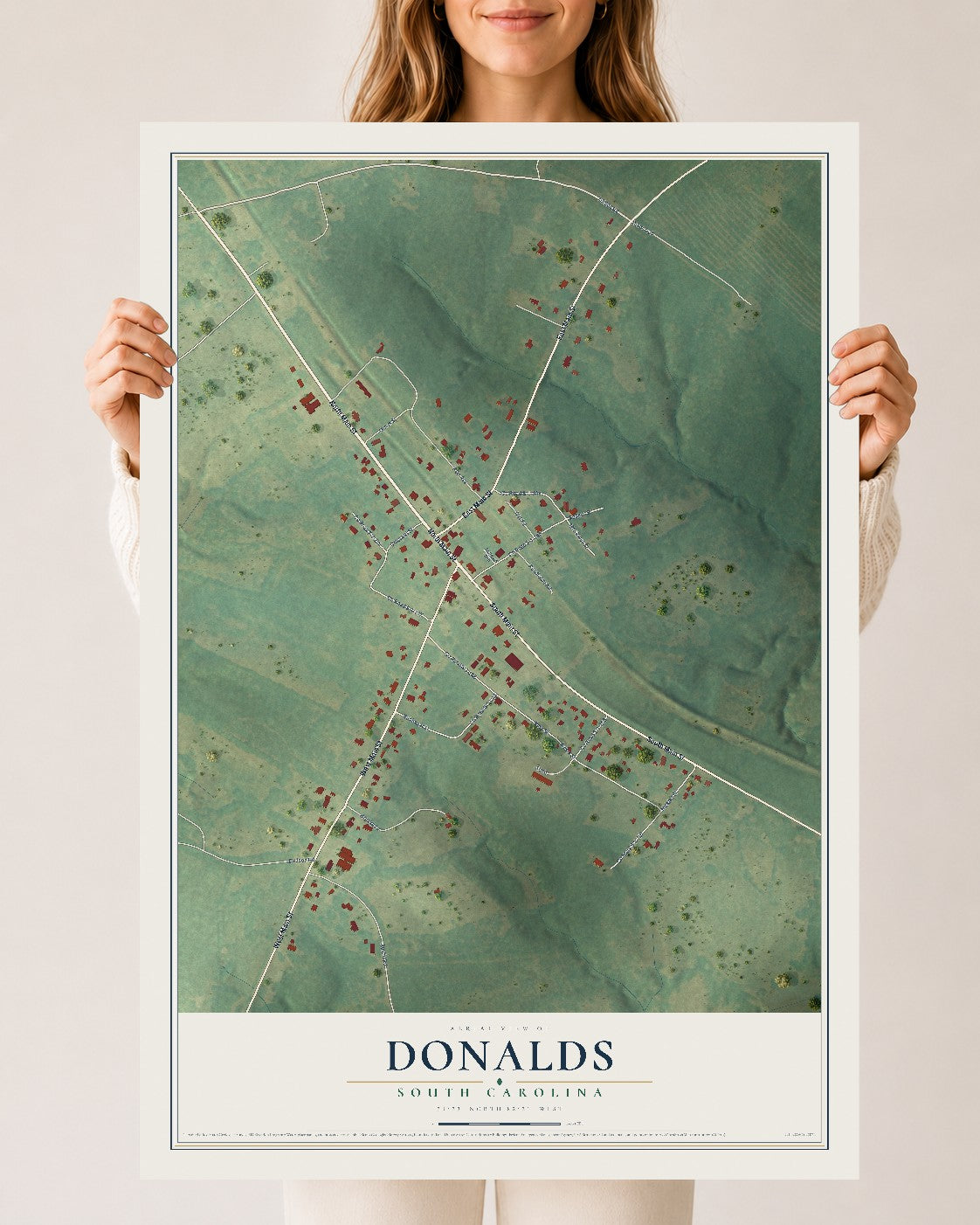 Map of Donalds, South Carolina, 24 x 36 inch unframed archival matte print