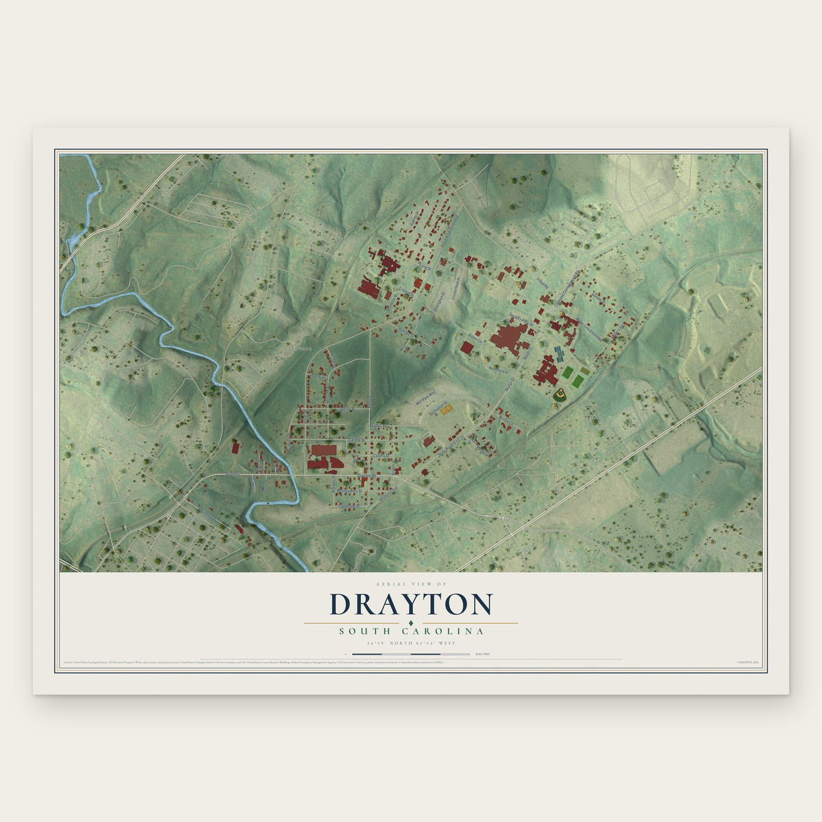 Drayton, South Carolina map print, the full design