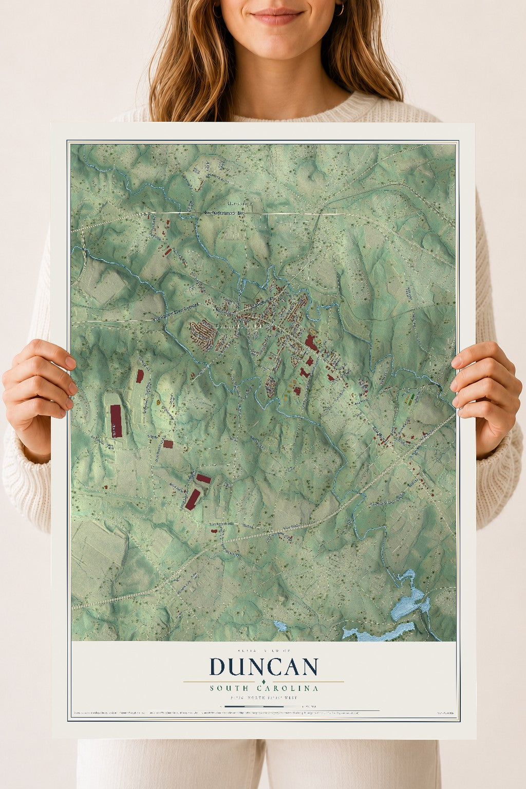 Map of Duncan, South Carolina, 18 x 24 inch unframed archival matte print