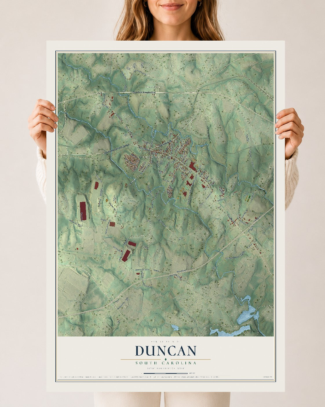 Map of Duncan, South Carolina, 24 x 36 inch unframed archival matte print