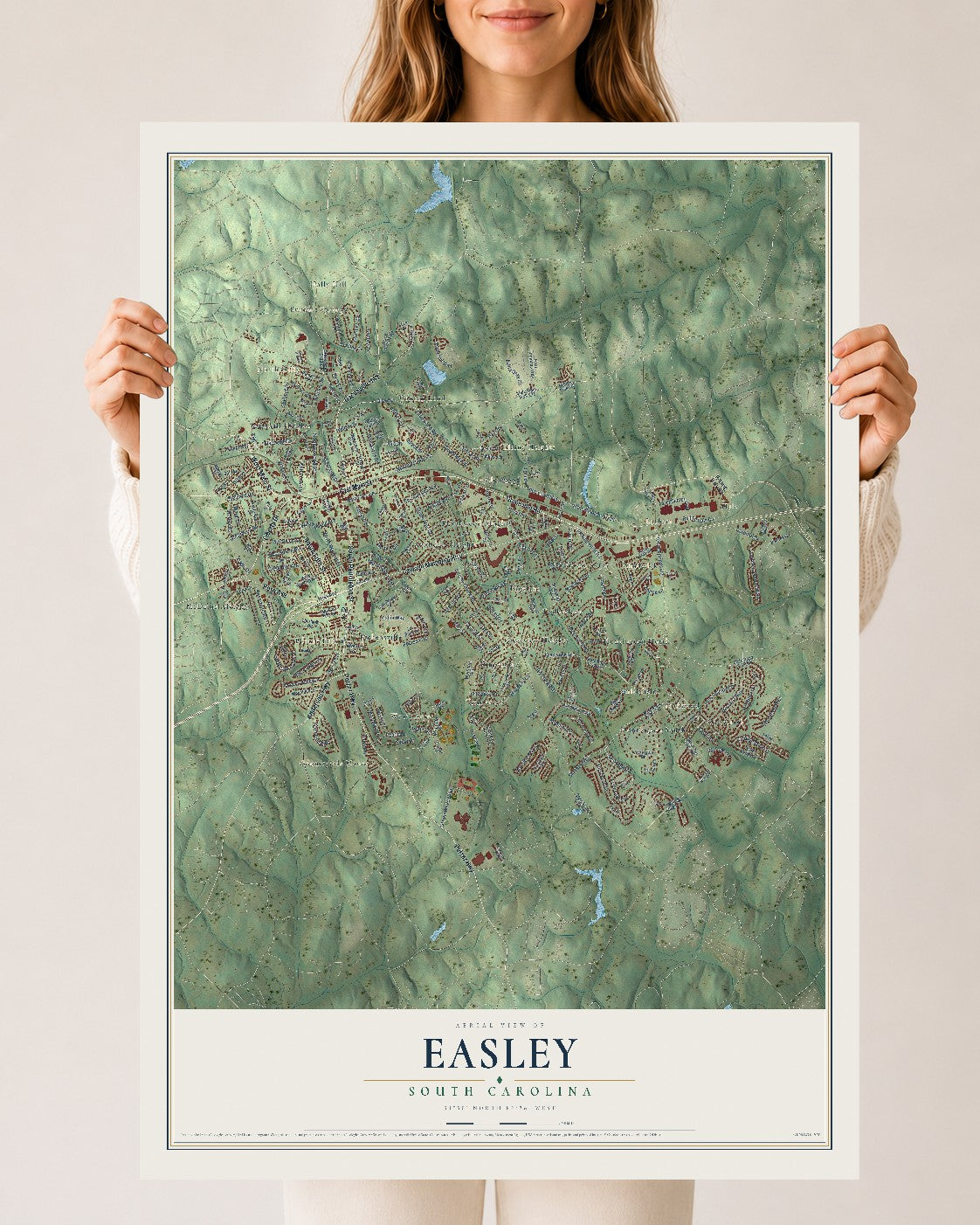 Map of Easley, South Carolina, 24 x 36 inch unframed archival matte print
