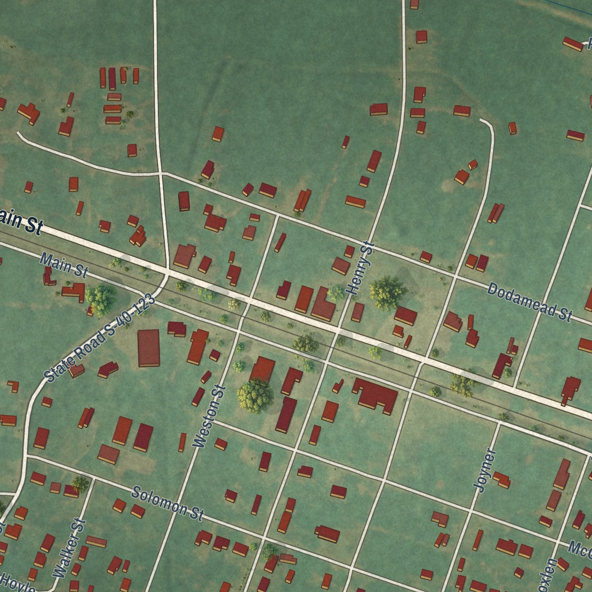 Close-up of the map of Eastover, South Carolina print showing street and building detail
