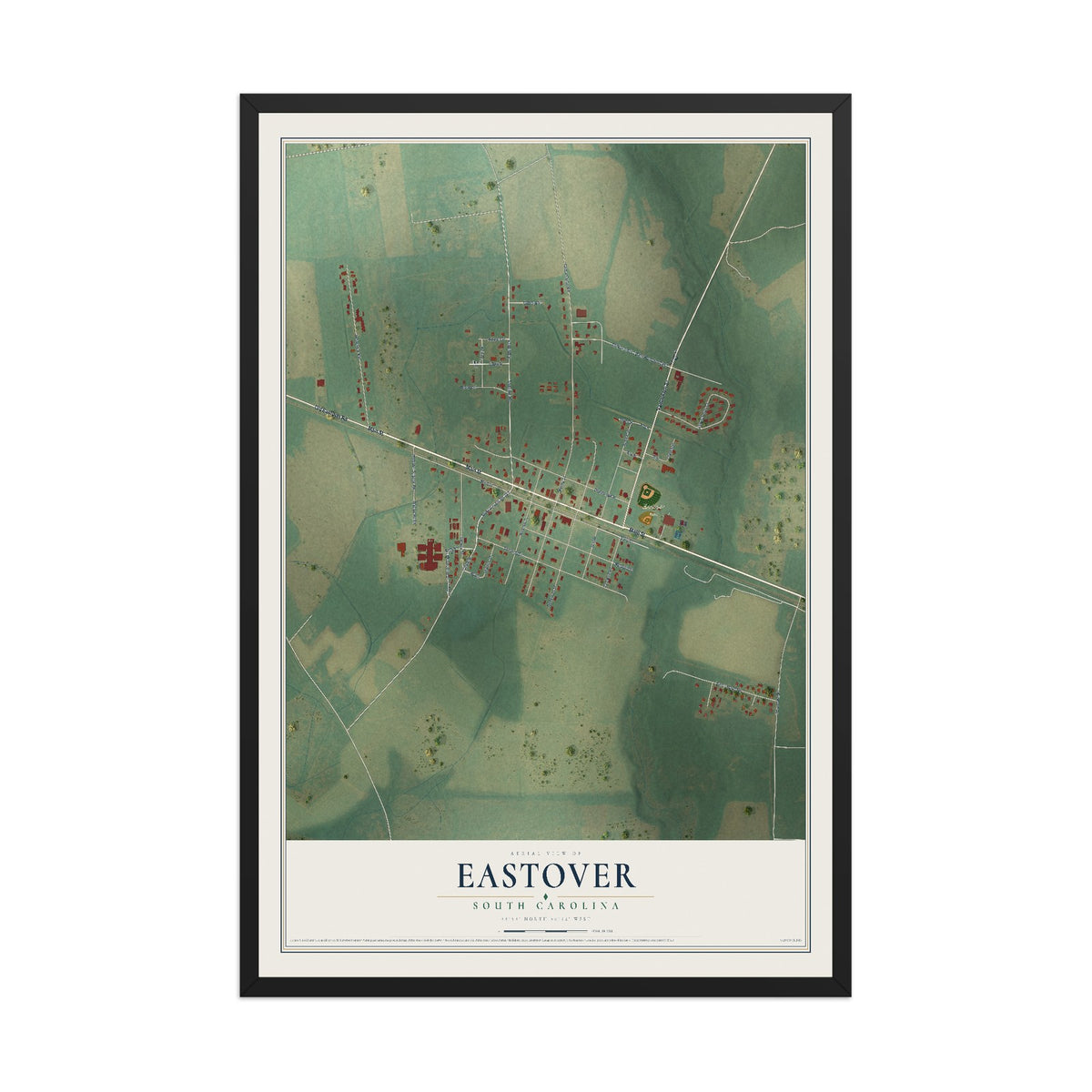 Map of Eastover, South Carolina, 12 x 18 inch print in a black wood frame