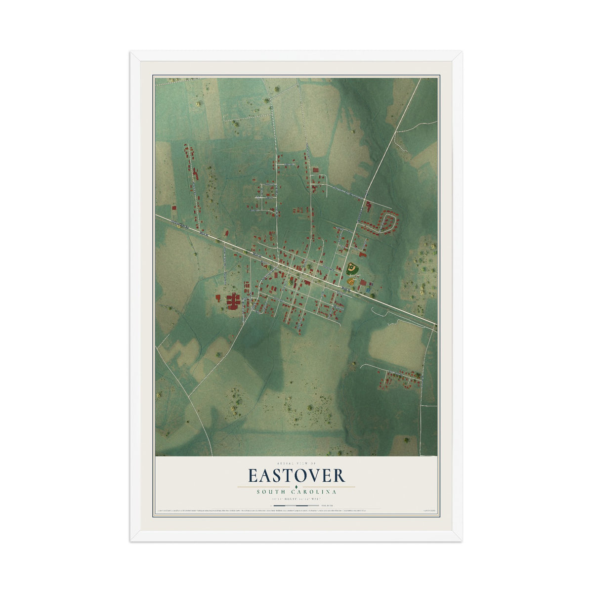 Map of Eastover, South Carolina, 12 x 18 inch print in a white wood frame