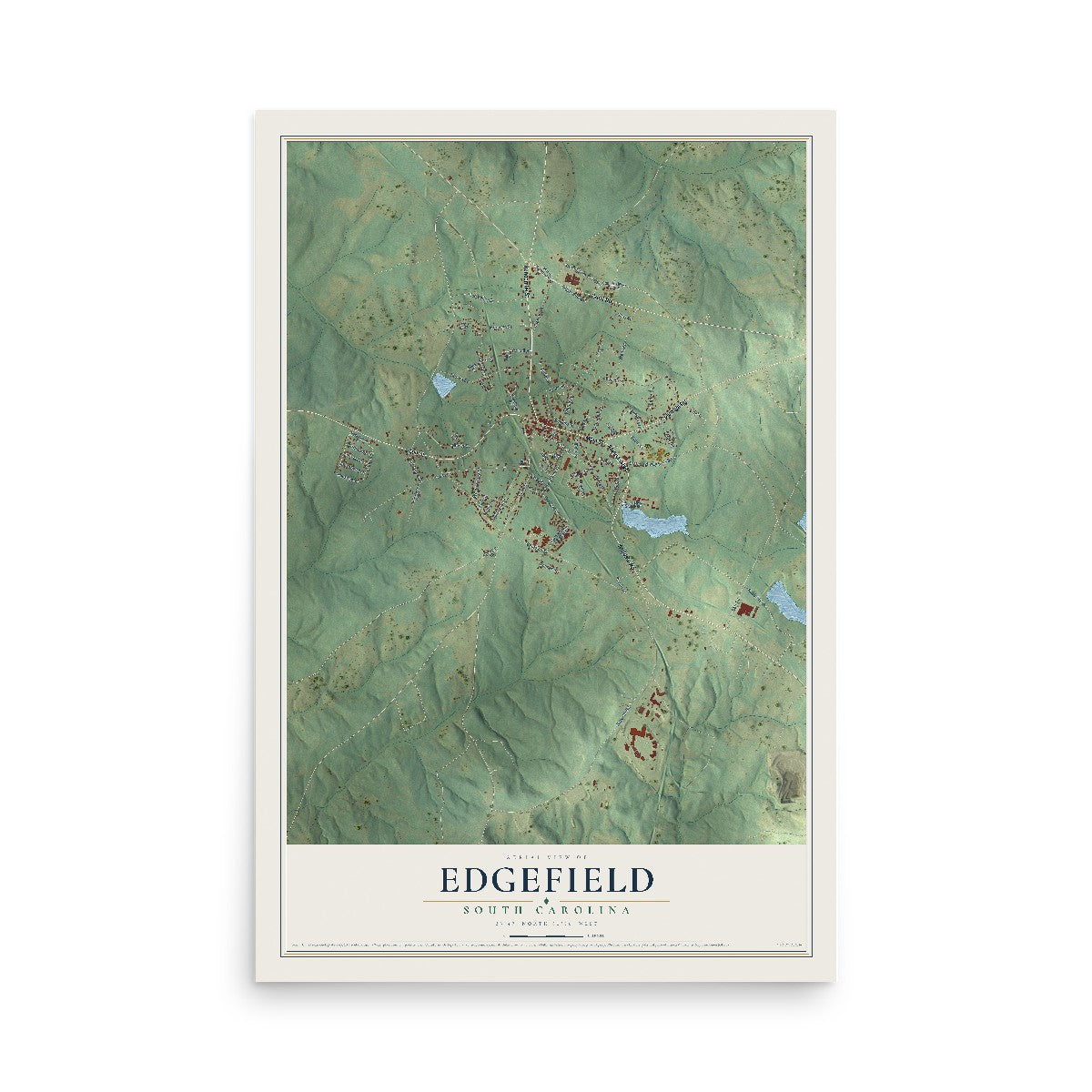 Map of Edgefield, South Carolina, 12 x 18 inch unframed archival matte print