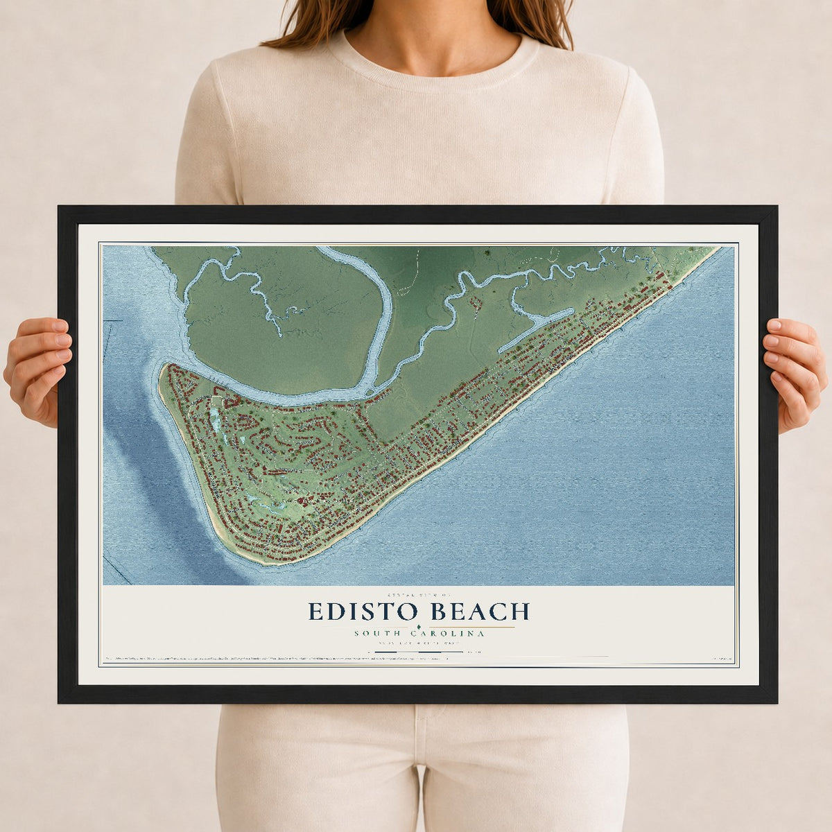Map of Edisto Beach, South Carolina, 12 x 18 inch print in a black wood frame