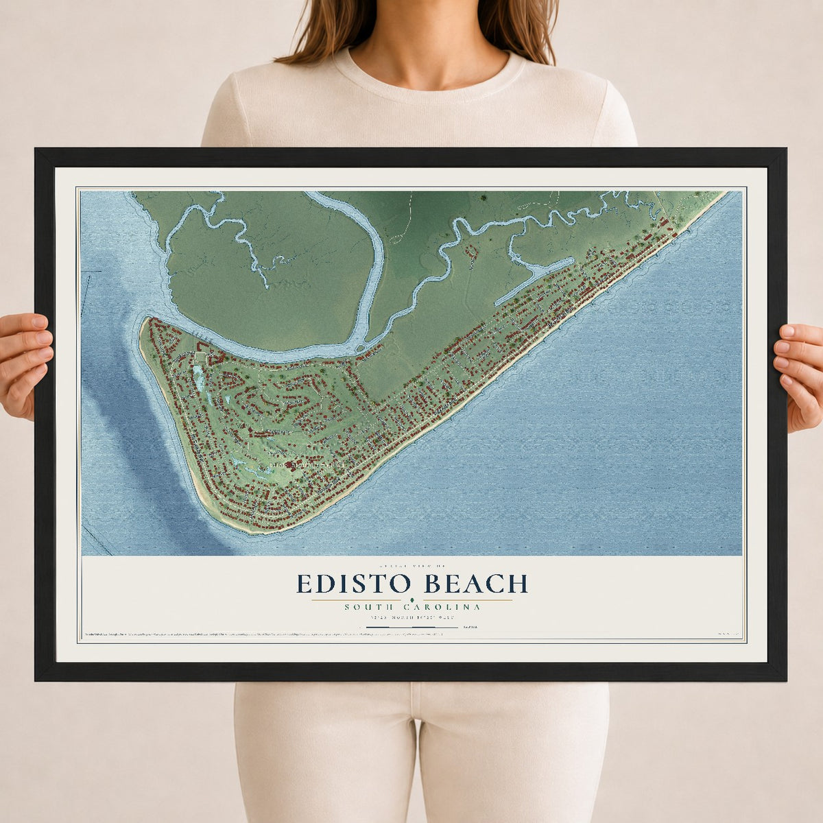 Map of Edisto Beach, South Carolina, 18 x 24 inch print in a black wood frame