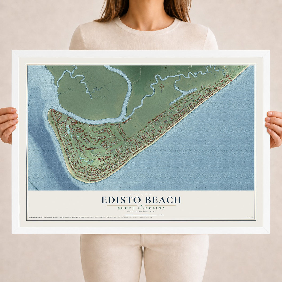 Map of Edisto Beach, South Carolina, 18 x 24 inch print in a white wood frame