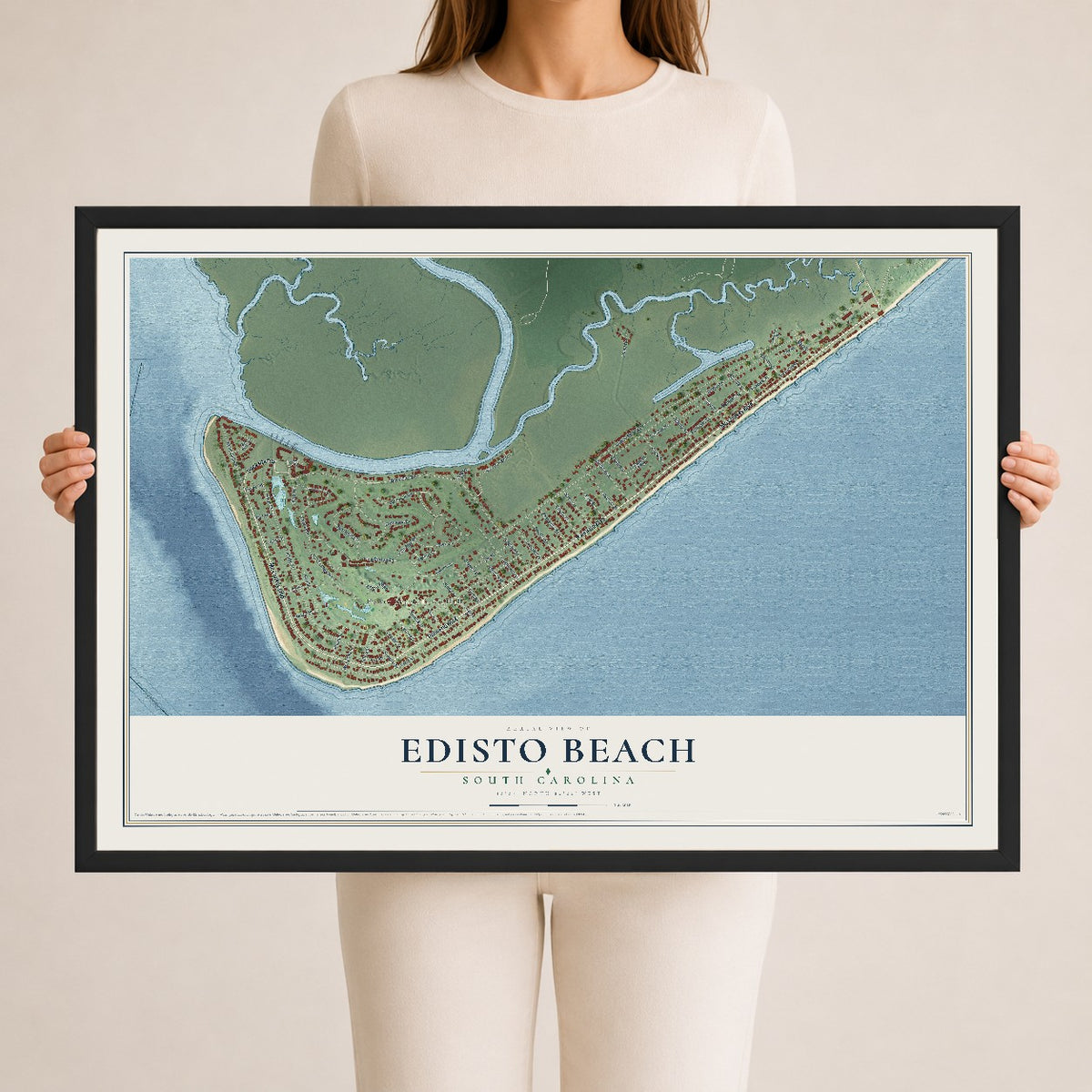 Map of Edisto Beach, South Carolina, 24 x 36 inch print in a black wood frame