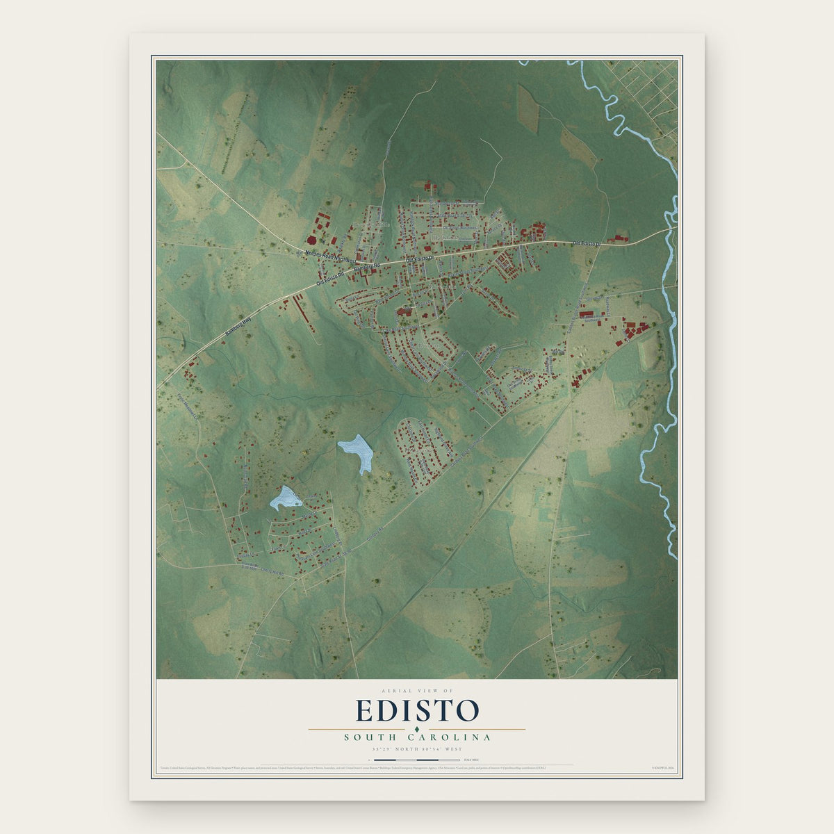 Edisto, South Carolina map print, the full design