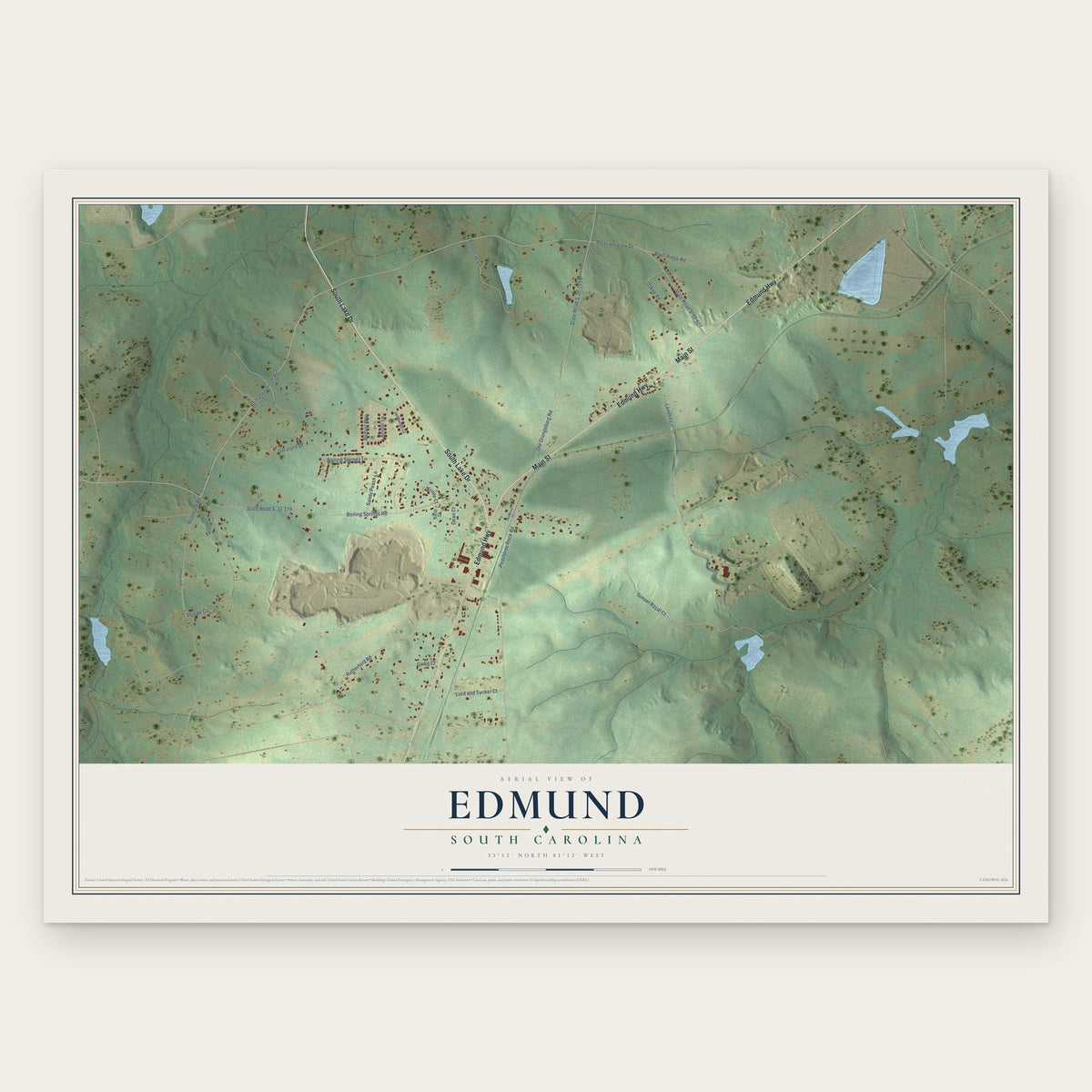 Edmund, South Carolina map print, the full design
