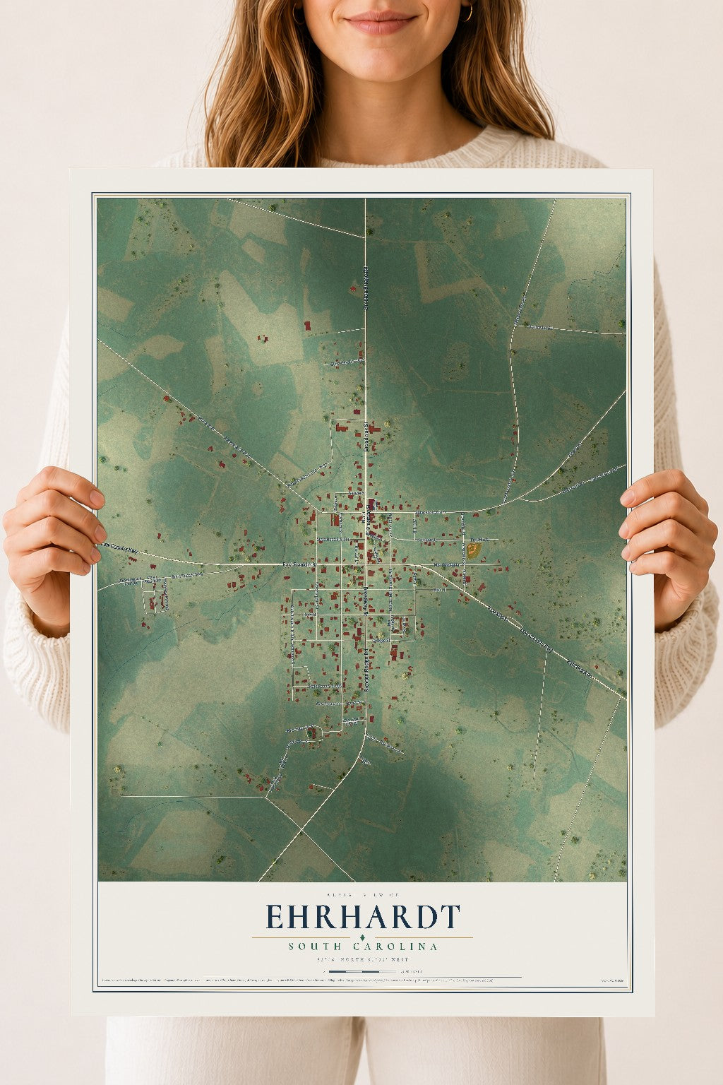 Map of Ehrhardt, South Carolina, 18 x 24 inch unframed archival matte print