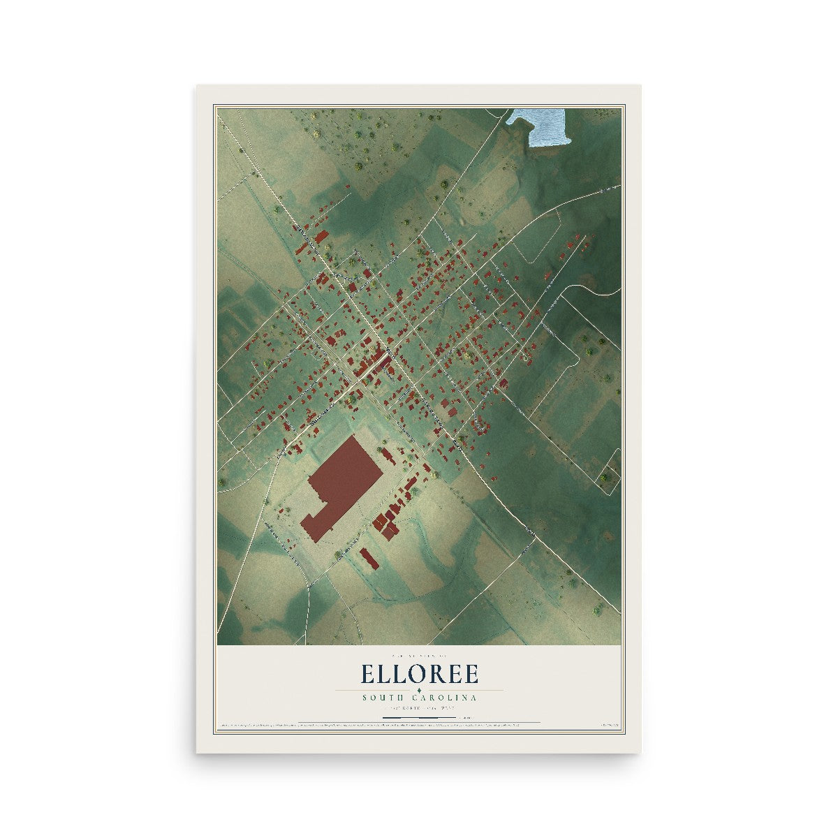 Map of Elloree, South Carolina, 12 x 18 inch unframed archival matte print