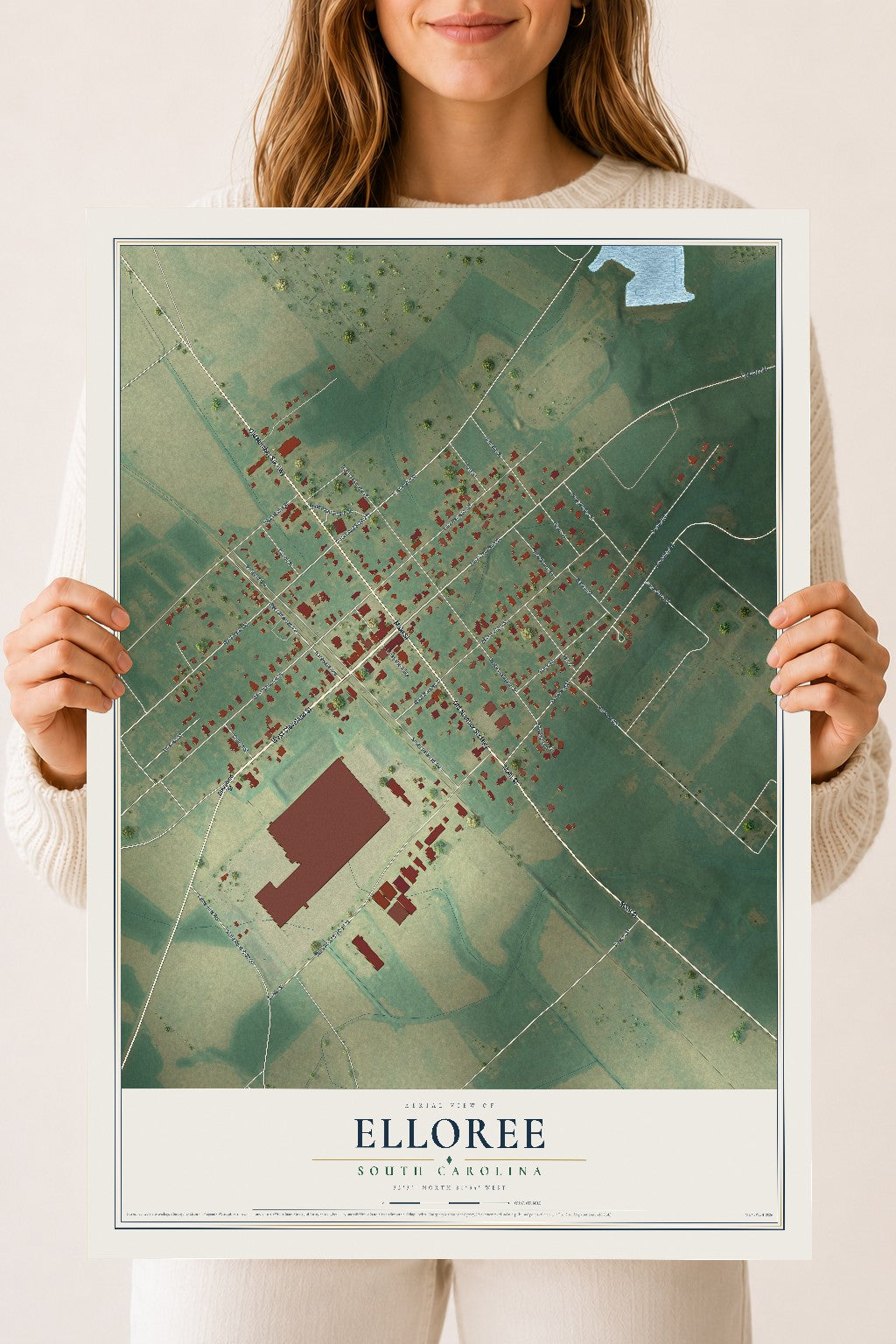 Map of Elloree, South Carolina, 18 x 24 inch unframed archival matte print