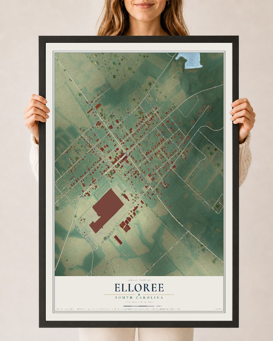 Map of Elloree, South Carolina, 24 x 36 inch print in a black wood frame