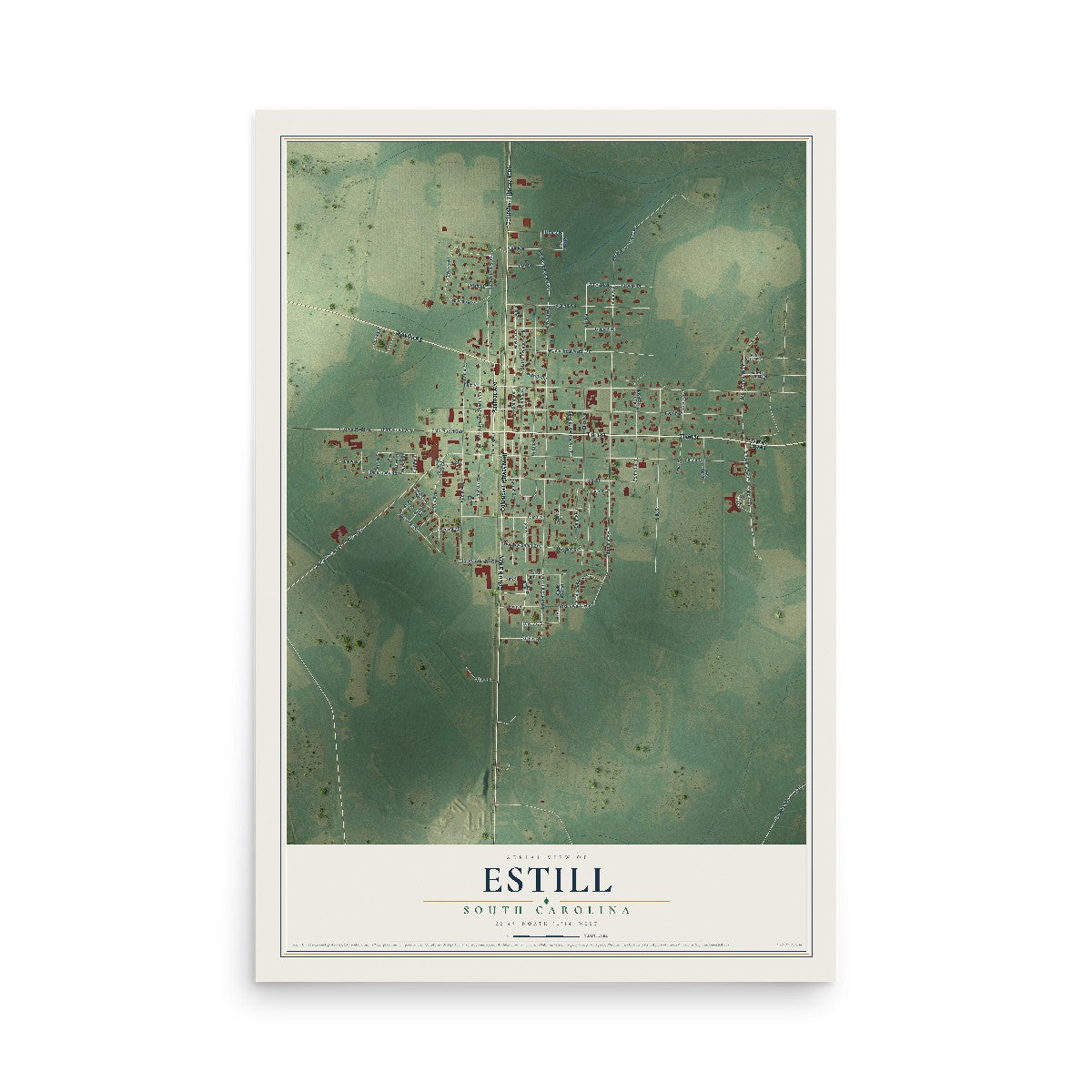 Map of Estill, South Carolina, 12 x 18 inch unframed archival matte print