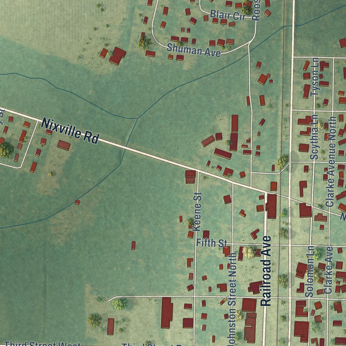 Second close-up of the map of Estill, South Carolina print showing more streets and buildings