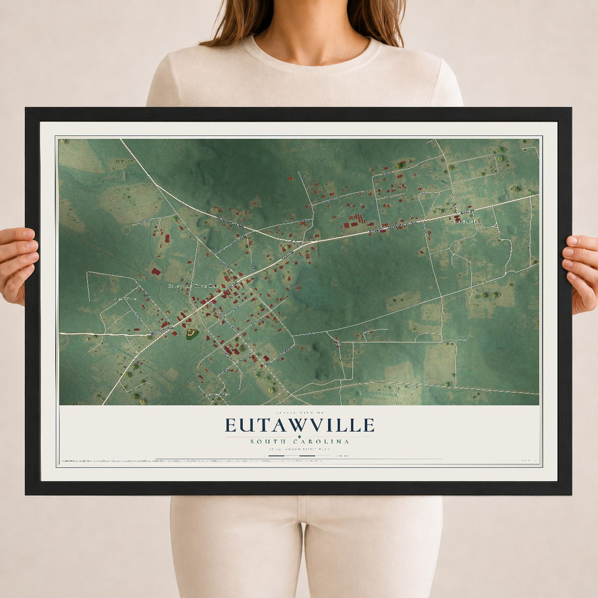 Map of Eutawville, South Carolina, 18 x 24 inch print in a black wood frame