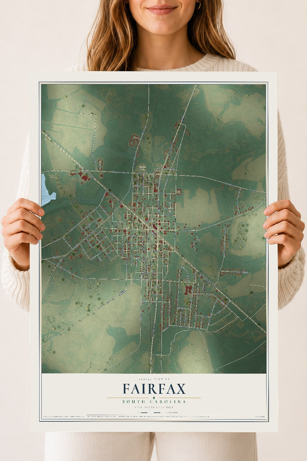 Map of Fairfax, South Carolina, 18 x 24 inch unframed archival matte print