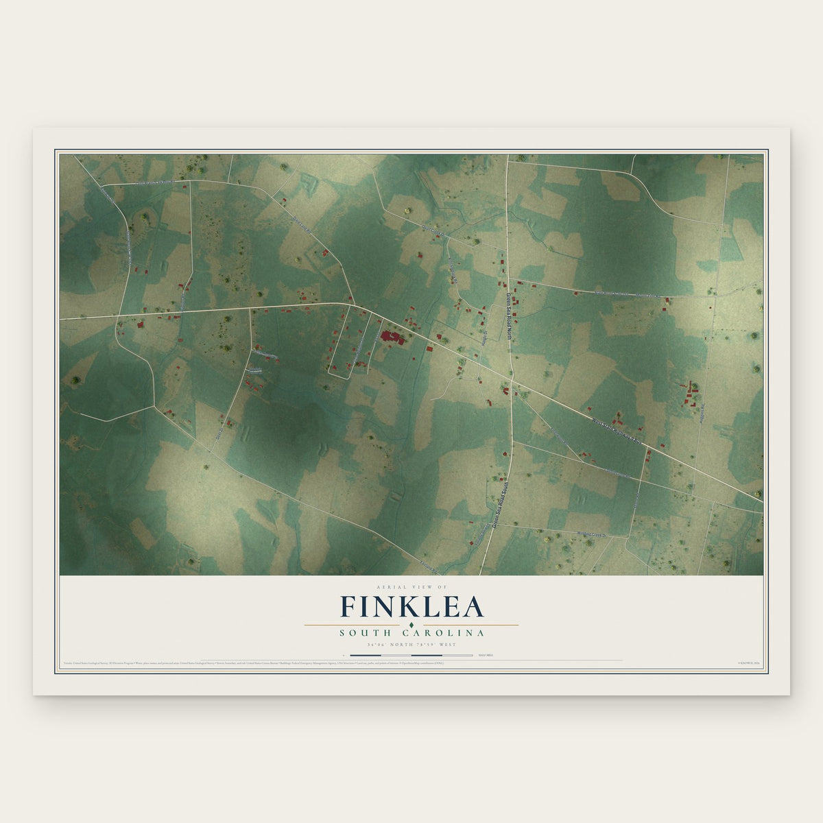 Finklea, South Carolina map print, the full design