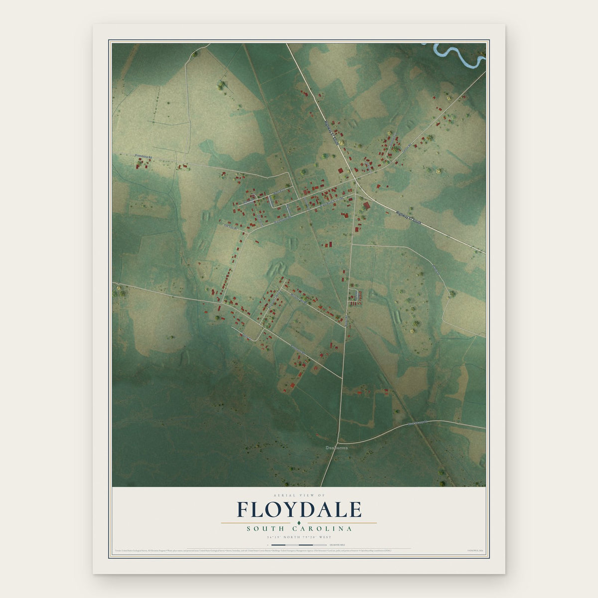 Floydale, South Carolina map print, the full design